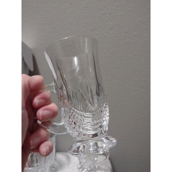 Diamante mismatched 160 cc footed pedestal handled glass stein mug set of 6 - Picture 7 of 9